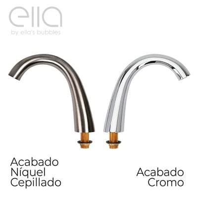 Caños de grifo de bañera con puerta de Ella's Bubbles uno al lado del otro - opciones de acabado de níquel cepillado y cromado