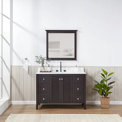Meuble-lavabo moderne Lille avec plan en quartz blanc massif -