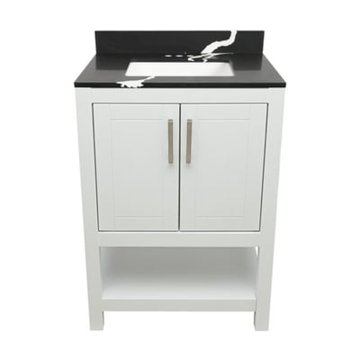 Meuble sous-vasque simple Taos avec plan en marbre reconstitué ou en pierre de quartz -