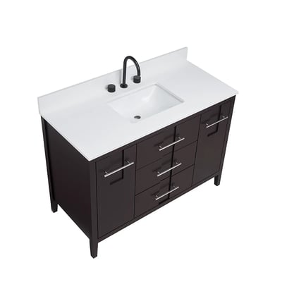 Meuble-lavabo de salle de bains moderne Florence sur pied avec plan en quartz blanc massif -