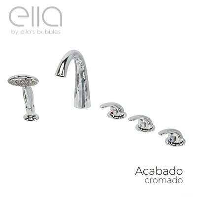 Juego de grifo mezclador Ella's Bubbles de 5 piezas con acabado cromado, caño arqueado, manetas de palanca y ducha de mano