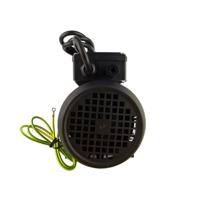 Black walk-in tub hydro pump motor with vented housing, black power cable, and yellow-green ground wires