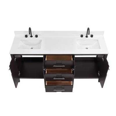 Meuble-lavabo de salle de bains moderne Florence sur pied avec plan en quartz blanc massif -