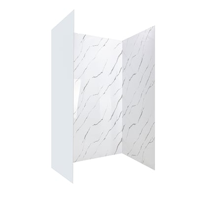 Revestimiento de ducha de tres paneles acrílicos Calacatta Gold con patrón de vetas de mármol blanco para cabinas de ducha accesibles