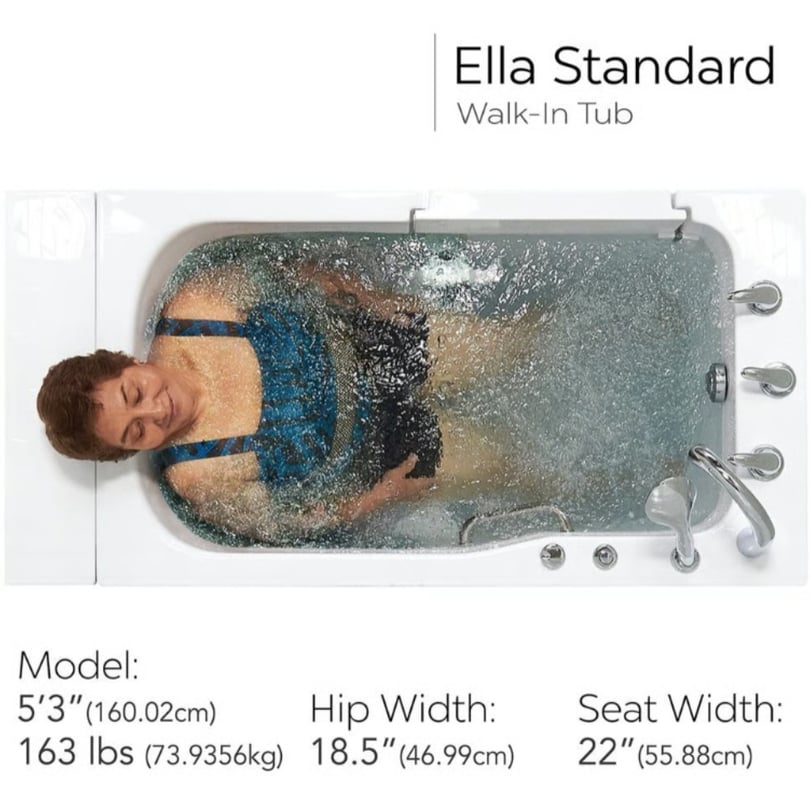 Clearance Ella Standard 30″x52” Acrylic Hydro Therapy Massage Walk In Bathtub, RH door and drain, serial #00354