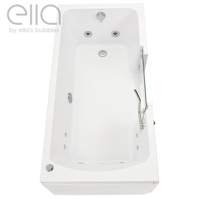 Vue de dessus de la baignoire à porte allongée Ella's Bubbles 30x60 avec porte en verre à ouverture intérieure et hydrojets