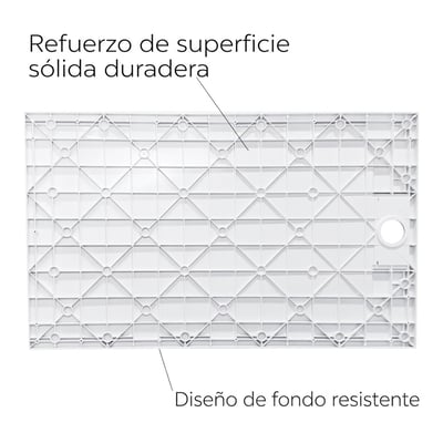 Parte inferior del plato de ducha Ella ADA mostrando la rejilla de refuerzo SMC de superficie sólida duradera y un diseño de fondo robusto