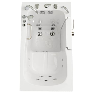 Vue de dessus de la baignoire à porte Ella Capri avec porte à ouverture vers l’extérieur, jets d’hydromassage, sol antidérapant et barre d’appui chromée