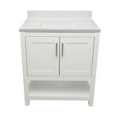 Meuble sous-vasque simple Taos avec plan en marbre reconstitué ou en pierre de quartz -