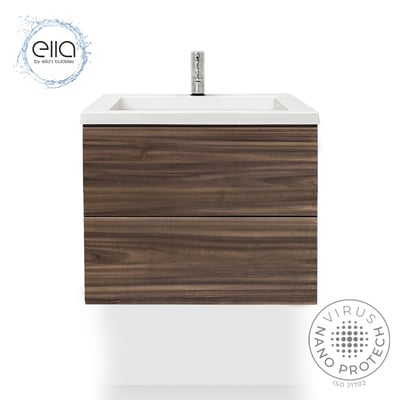 Meuble-lavabo mural Ella’s Bubbles finition noyer avec lavabo blanc et robinet chromé – certifié Virus Nano Protech