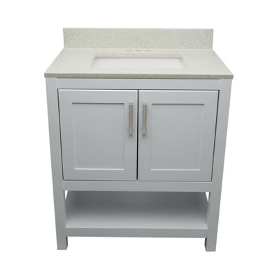 Meuble sous-vasque simple Taos avec plan en marbre reconstitué ou en pierre de quartz -