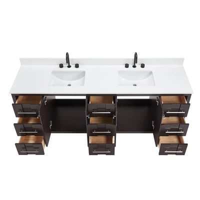 Meuble-lavabo de salle de bains moderne Florence sur pied avec plan en quartz blanc massif -