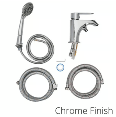 Chrome finish faucet kit with handheld showerhead, hose, and supply lines for Ella Ultra walk-in tub