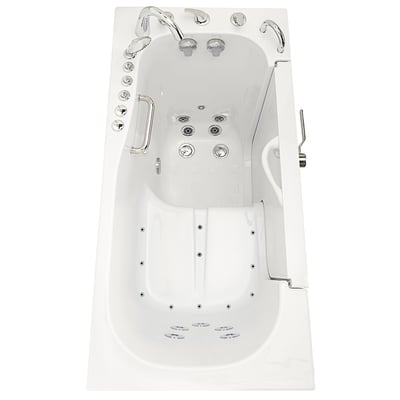 Overhead view of Ella walk-in tub with dual hydro and air massage jets, grab bar, right-side door, and anti-slip floor