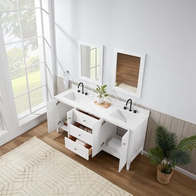 Meuble-lavabo moderne Lille avec plan en quartz blanc massif -