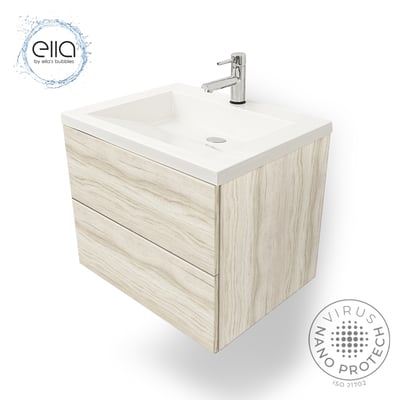 Meuble-lavabo de salle de bain flottant Ella by Ella’s Bubbles en chêne clair avec lavabo blanc et robinet chromé – certifié Virus Nano Protech