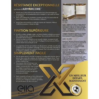 Brochure produit Ella's Bubbles ArmorCore et AcryIX soulignant la résistance exceptionnelle et la finition supérieure pour les baignoires à porte