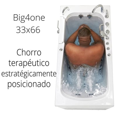 Hombre relajado con las manos detrás de la cabeza en la bañera con puerta Ella Big4One de 84 × 168 cm con hidromasaje terapéutico activo