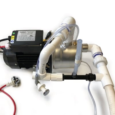 NuWhirl whirlpool bath pump assembly with PVC fittings and tubing for Ella walk-in tub microbubble therapy system