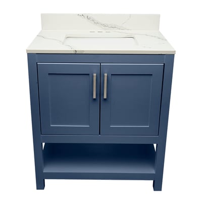 Meuble sous-vasque simple Taos avec plan en marbre reconstitué ou en pierre de quartz -