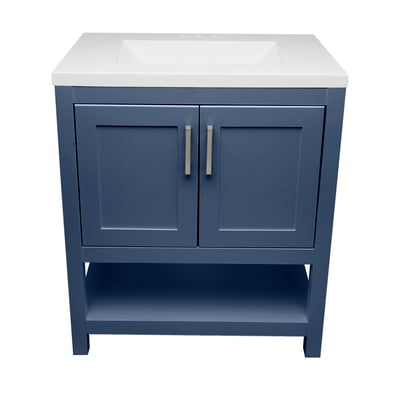 Meuble sous-vasque simple Taos avec plan en marbre reconstitué ou en pierre de quartz -