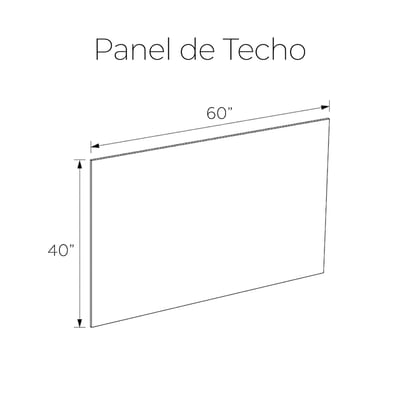 Diagrama de líneas de un panel de techo para ducha de 60 pulgadas de ancho por 40 pulgadas de alto con etiquetas de dimensiones