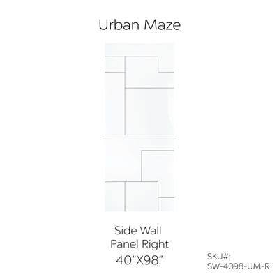Urban Maze CNC engraved acrylic right side wall panel 40x98 inches with geometric tile pattern - SKU SW-4098-UM-R