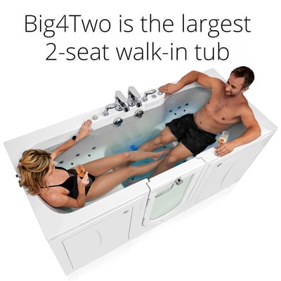 Couple relaxing together with champagne in the Ella Big4Two largest 2-seat walk-in tub with hydro jets