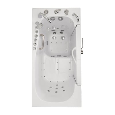 Top-down view of the Ella Transfer 60 wheelchair accessible walk-in tub with hydro and air jets, grab bars, and outward swing door