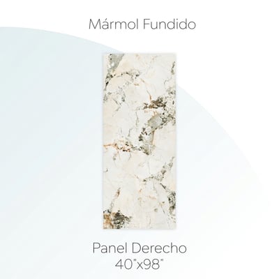 Panel derecho de pared de ducha Molten Marble de 102 × 249 cm con patrón de vetas crema, gris y dorado