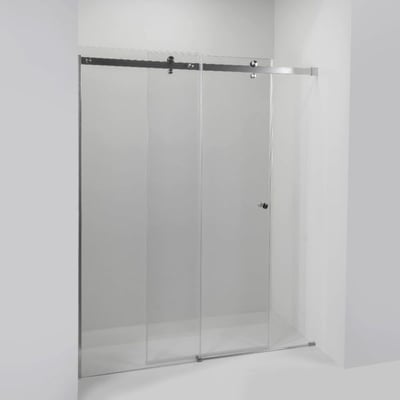 Porte de douche coulissante en verre trempé sans cadre Ella Primo avec quincaillerie chromée sur receveur de douche blanc