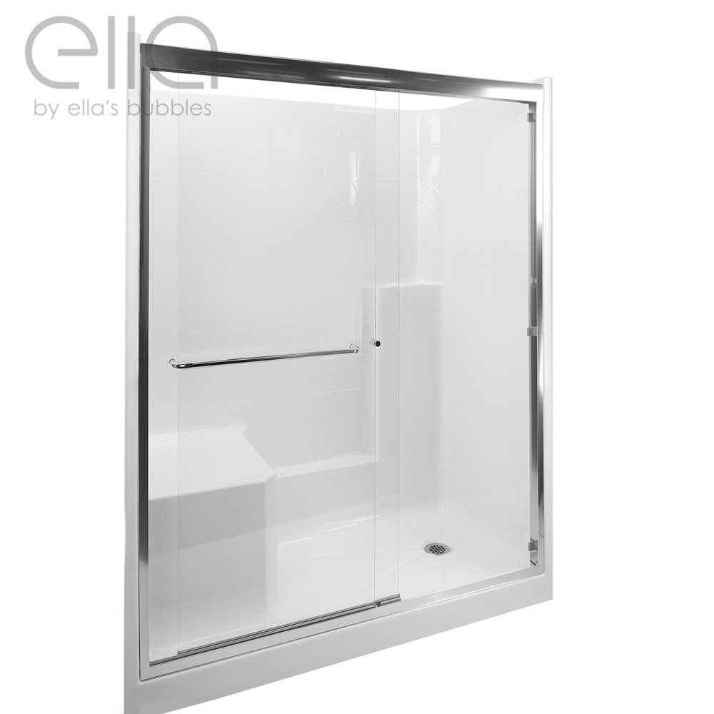 Ella 60 inch AcrylX shower stall with molded bench seat, grab bar and Duo framed sliding glass door