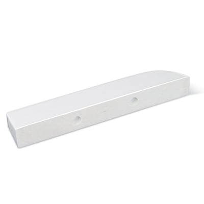 White cultured marble wall-mount shower shelf with rounded edge and two mounting holes for accessible bathroom storage