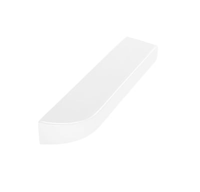 White gloss cultured marble curved wall mount shower shelf with smooth rounded edges on white background