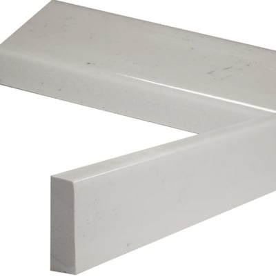 Close-up of Ella Italian Ice gloss cultured marble 2x3/4x30 shower wall trim piece with polished finish