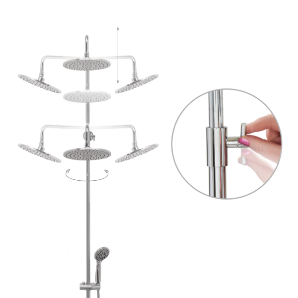 Diagrama del cabezal de ducha de lluvia giratorio y de altura ajustable del kit de columna de ducha Ella