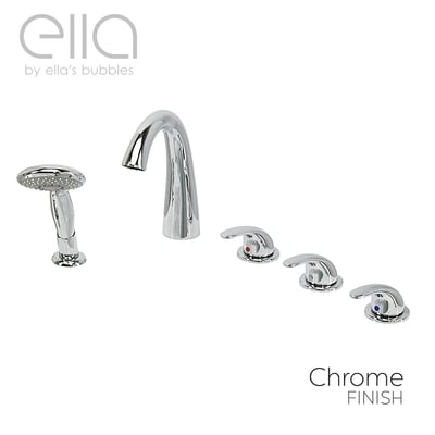 Ella's Bubbles 5-piece chrome finish mixer faucet set with arched spout, lever handles, and handheld showerhead