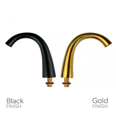 Side-by-side comparison of walk-in tub fast fill faucets in matte black and gold finish options