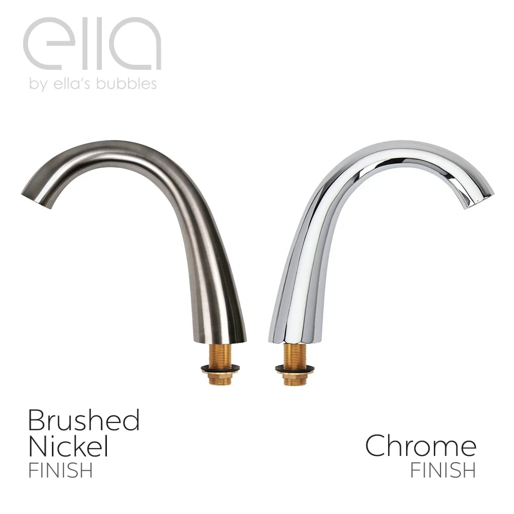 Ella's Bubbles walk-in tub faucet spouts side by side - brushed nickel finish and chrome finish options