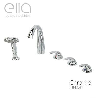 Ella's Bubbles chrome finish 5-piece walk-in tub faucet set with arched spout, lever handles, and handheld shower