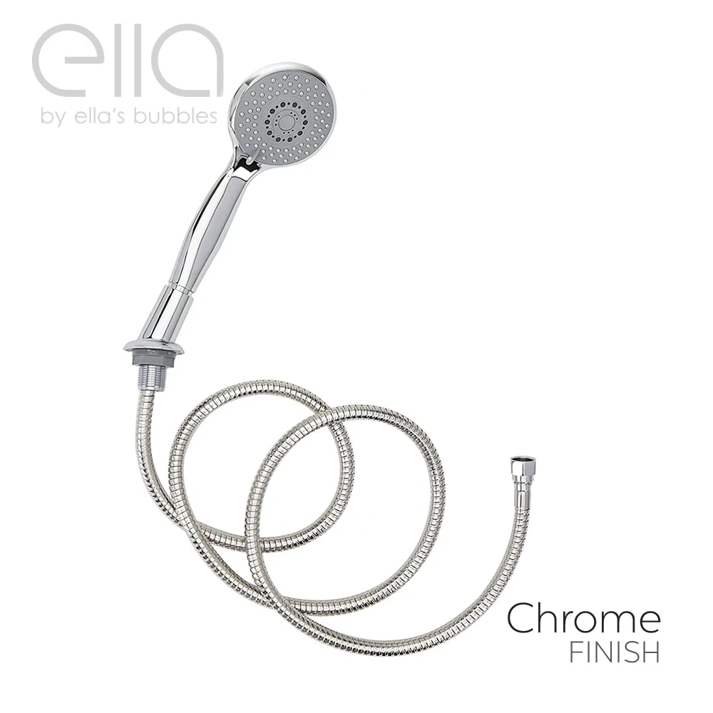 Baignoire à porte Ella Ultra en acrylique 30″x52″, technologie de double drain, porte et drain à gauche, SN #M1228 - %3E - Ella's Bubbles chrome finish handheld shower head with multi-function spray and flexible stainless steel hose