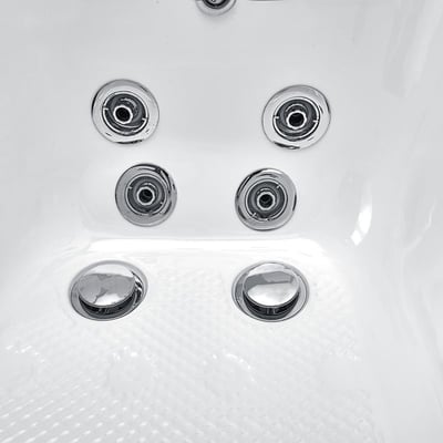 Transfer32 Walk-In Tub 32″x 52″ (81 x 132cm) Dual Drain Technology - Close-up of chrome hydro massage jets and textured anti-slip floor inside an Ella walk-in tub bathing area