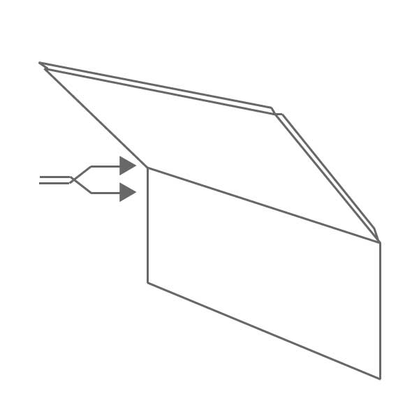 Diagram showing interlocking edge connection system for grout-free shower wall panels with directional arrows