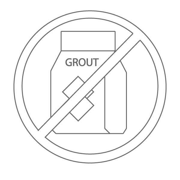 No-grout icon showing a crossed-out grout container - grout-free shower wall panel installation feature