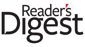 Reader's Digest logo featuring bold black serif typography with a small red accent mark above the letter D