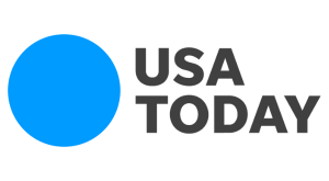 USA Today logo featuring a blue circle and bold dark gray text on white background