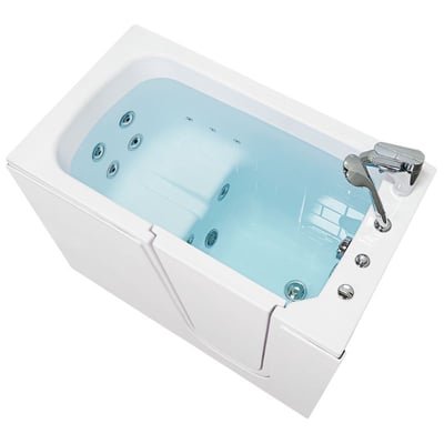 Overhead view of Ella Standard 2848 white walk-in tub with hydro jets, built-in seat, and chrome faucet
