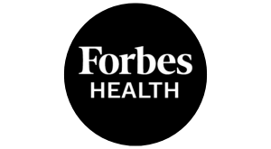 Forbes Health logo - black circle badge featuring bold white Forbes Health text