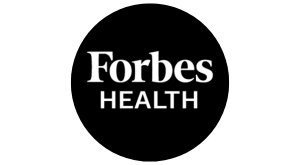 Forbes Health logo displayed as white text on a black circular badge