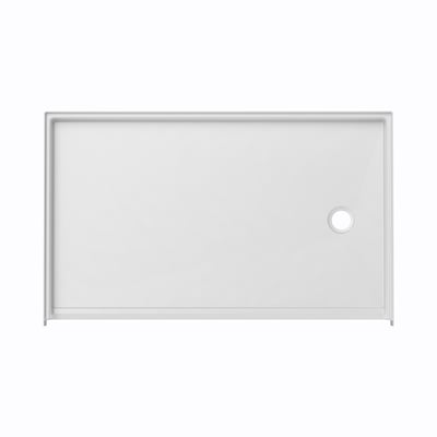 White acrylic Ella roll-in wheelchair accessible shower base 60x37 with right-side drain on white background